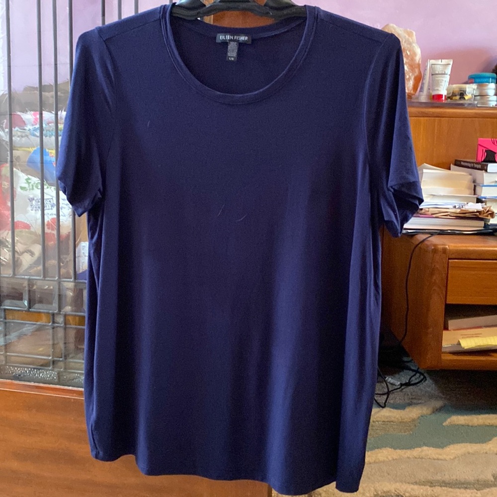 EUC Eileen Fisher short sleeve tshirt sz L navy